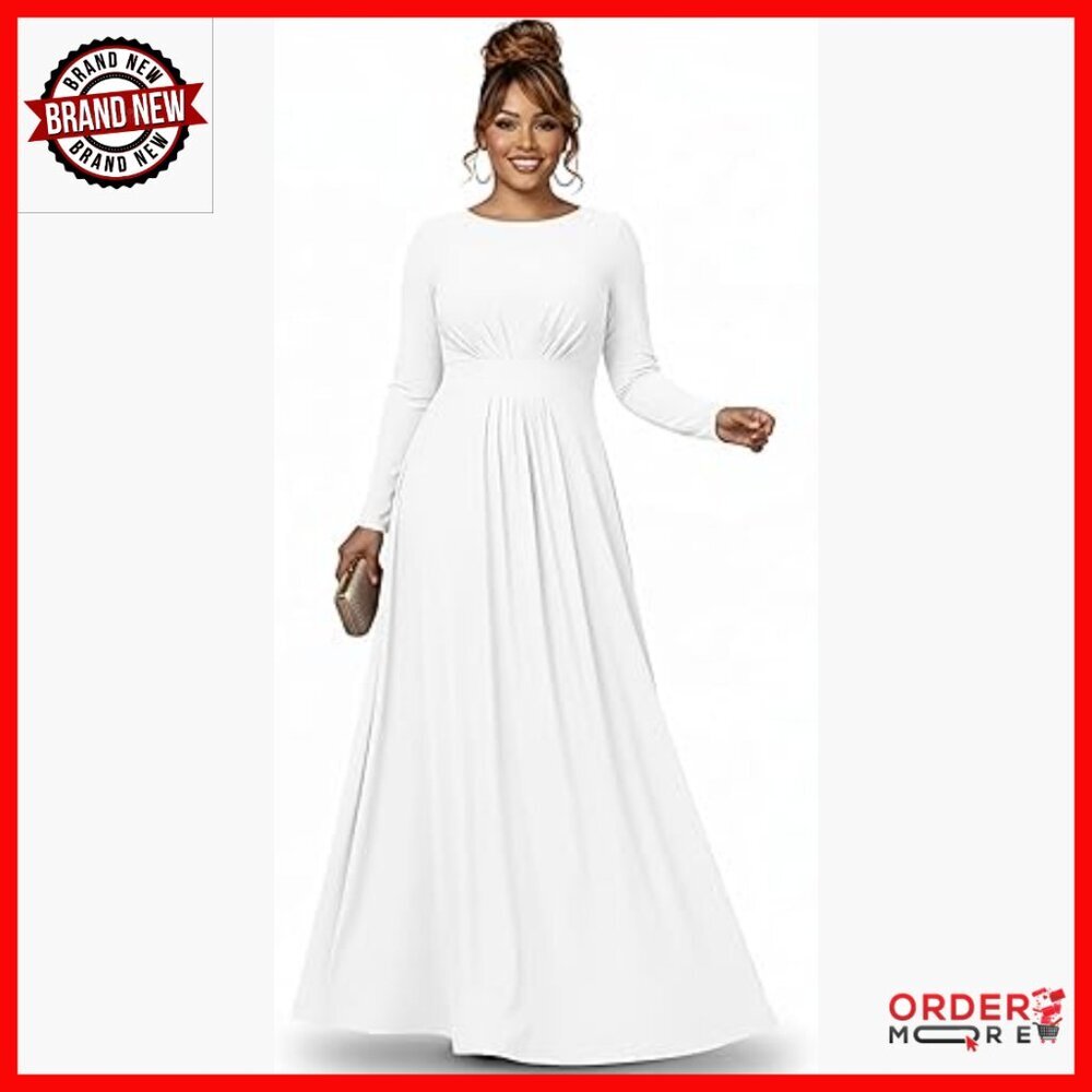 Long Sleeve Empire Waist Maxi Dress Formal Gown Polyester Flowy - Picture 1 of 7